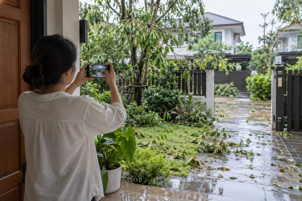 ภาพจำลองการสังเกตสภาพบ้านหลังพายุจากบริเวณทางเข้าที่แห้ง