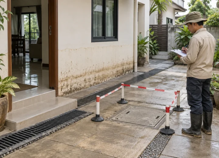 รางระบายน้ำมีโคลนหลังน้ำท่วม: ตรวจรับการเก็บล้างก่อนปิดฝา